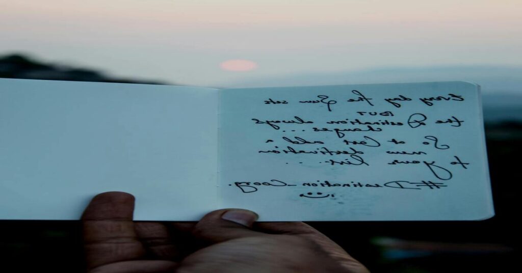 Scenic mountain landscape morning view notebook pen no people