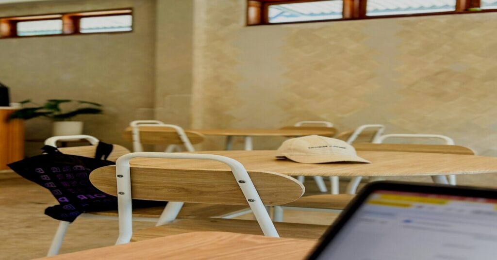 concepts highlighted by a secure sleek lone backpack resting safely inside a cafe