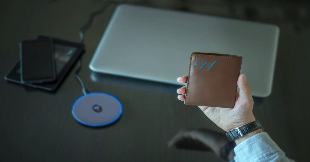 Travel power bank charger adapter passport on table
