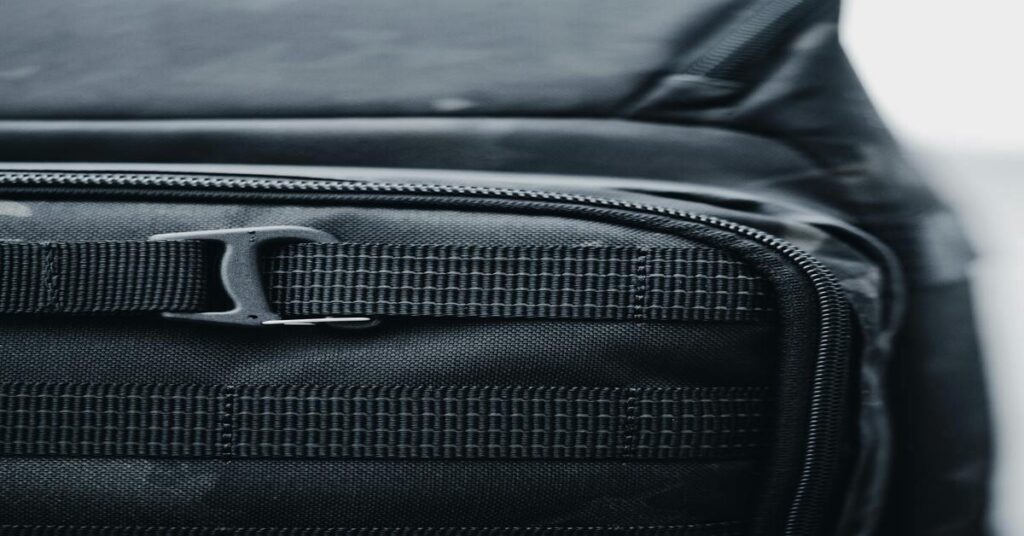 close up waterproof fabric textured tactical backpack gear