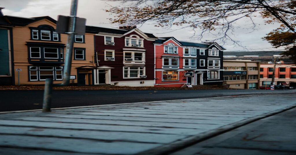 scenic historic street row houses empty town