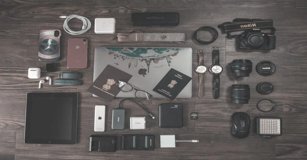 Tech Pouch for Travel: 5-Cable Organizer Pouches laid flat protecting chargers and gear neatly