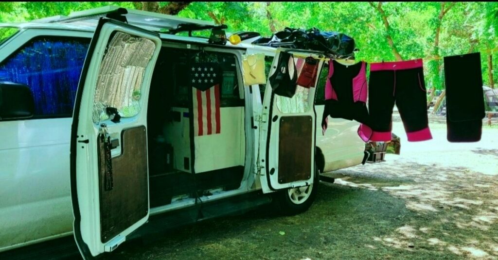 portable travel clothesline camping gear flat lay no face