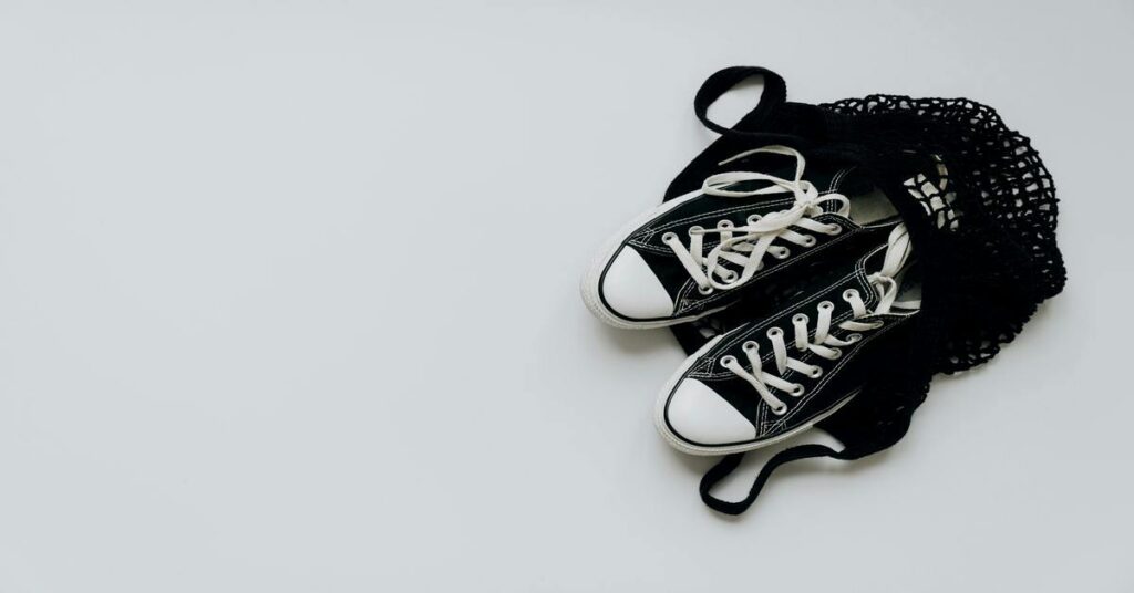 canvas shoes on the luggage bag